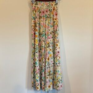 NEW Debbie Katz Lago Palazzo Floral Pants Tiered Wide Leg 100% Cotton Boho M